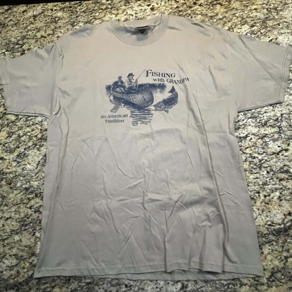 Fishing with Grandpa Graphic T-Shirt Tan Mens XL American Tradition